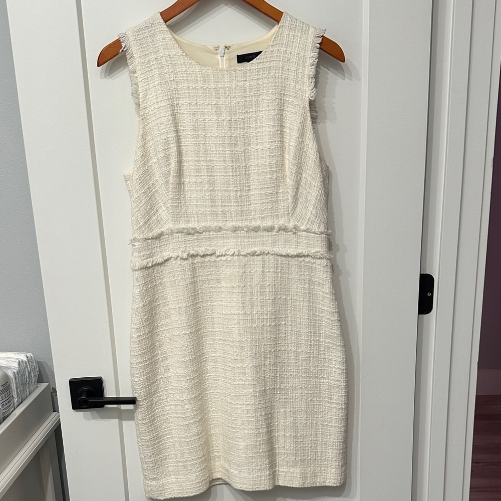 J. Crew Tweed Textured White Ivory Cream Shift Work Office Suiting Dress - 12P